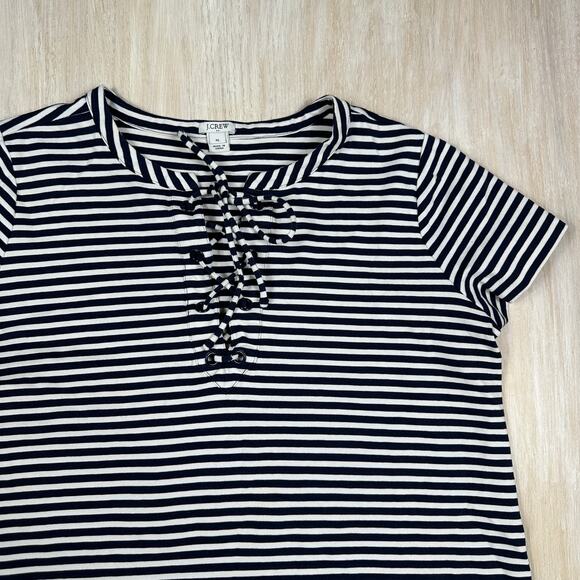 J Crew Navy White Stripe Lace Up T-Shirt Casual Nautical Short Sleeve Dress XL - Picture 2 of 16